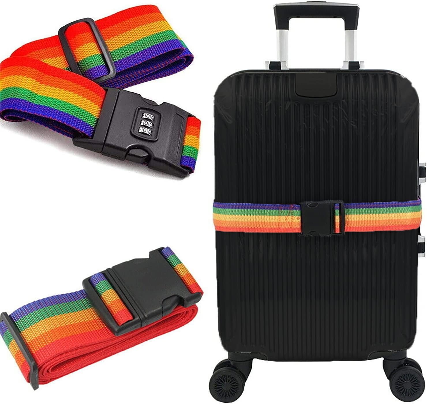 KAV 4 Pack Rainbow Luggage Straps - Heavy Duty, Suitcases Belts with Quick-Release Buckle, Non-Slip Belts for Travel Accessories Adjustable Bag Strap