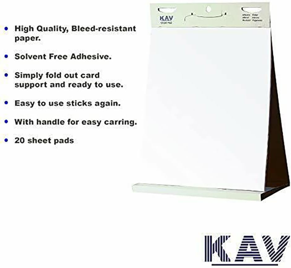 KAV Tabletop Self Stick Flipchart Paper Pad with Plain Perforated 20 Sheets for Office, Restaurant, School Home, and Kitchen Notes 58.5 x 50cm (Pack of 6)