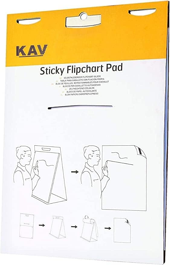 KAV Tabletop Self Stick Flipchart Paper Pad with Dry Erase Pens - 58.5x50cm Plain 20 Sheets with Non-Toxic Markers for Notice Boards - Office, School, Home Notes