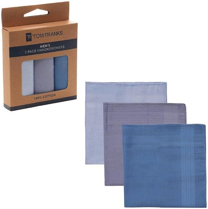 KAV 40x40 CM Mens 3pk Cotton Hankies - Soft & Durable Handkerchiefs for Men, Father, Dad, and Friends - Classic Design, Ideal for Everyday Use