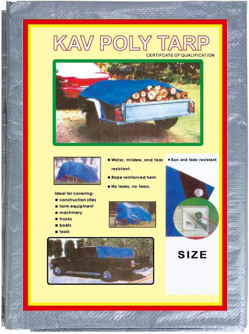 KAV Premium Tarpaulin Waterproof Heavy Duty Tarp with Eyelets Ground Sheet in Grey for Garden, Picnics, Camping, Fishing (6x6M)