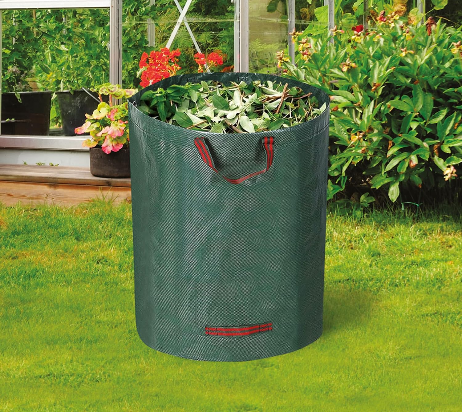 KAV Heavy Duty Garden Waste Bags - Large Garden Bag with Handles - Waterproof Rubbish Refuse Sacks - Pack of 3 (Green)