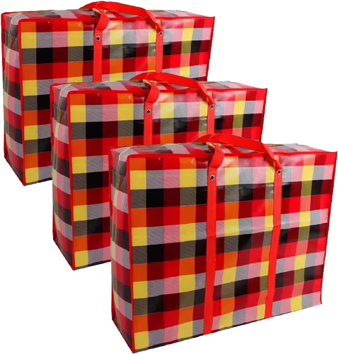 KAV Extra Large Laundry Shopping Bags - Random Coloured 170 GSM Jumbo Strong Reusable Waterproof Storage Bag with Zipper and Handle for Travel, Moving, Packing Cloths (90x60x30 cm)