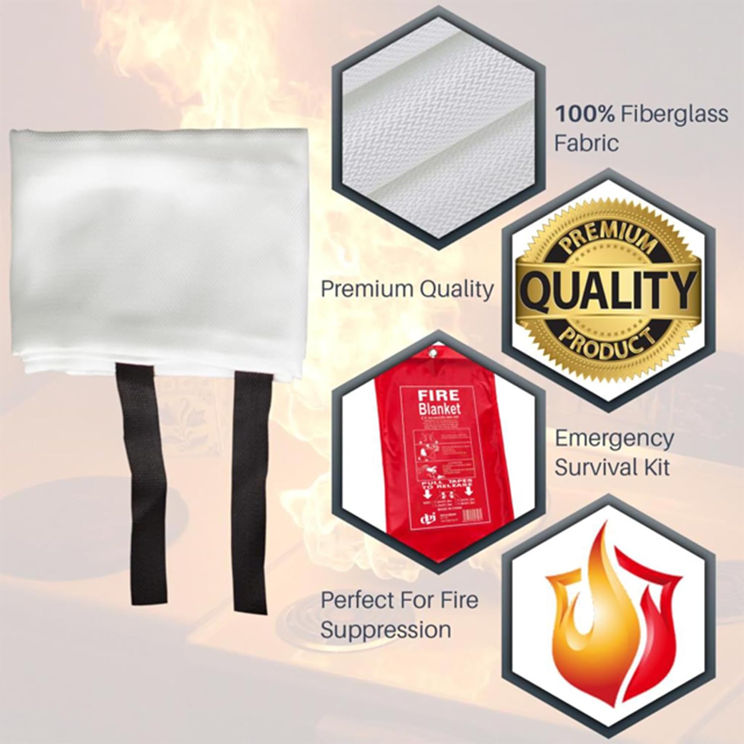 KAV Fire Blanket - Essential Accessories for Home, Kitchen, Caravans, Garages - Protect with Fire Blanket, Guard, and First Response Tools