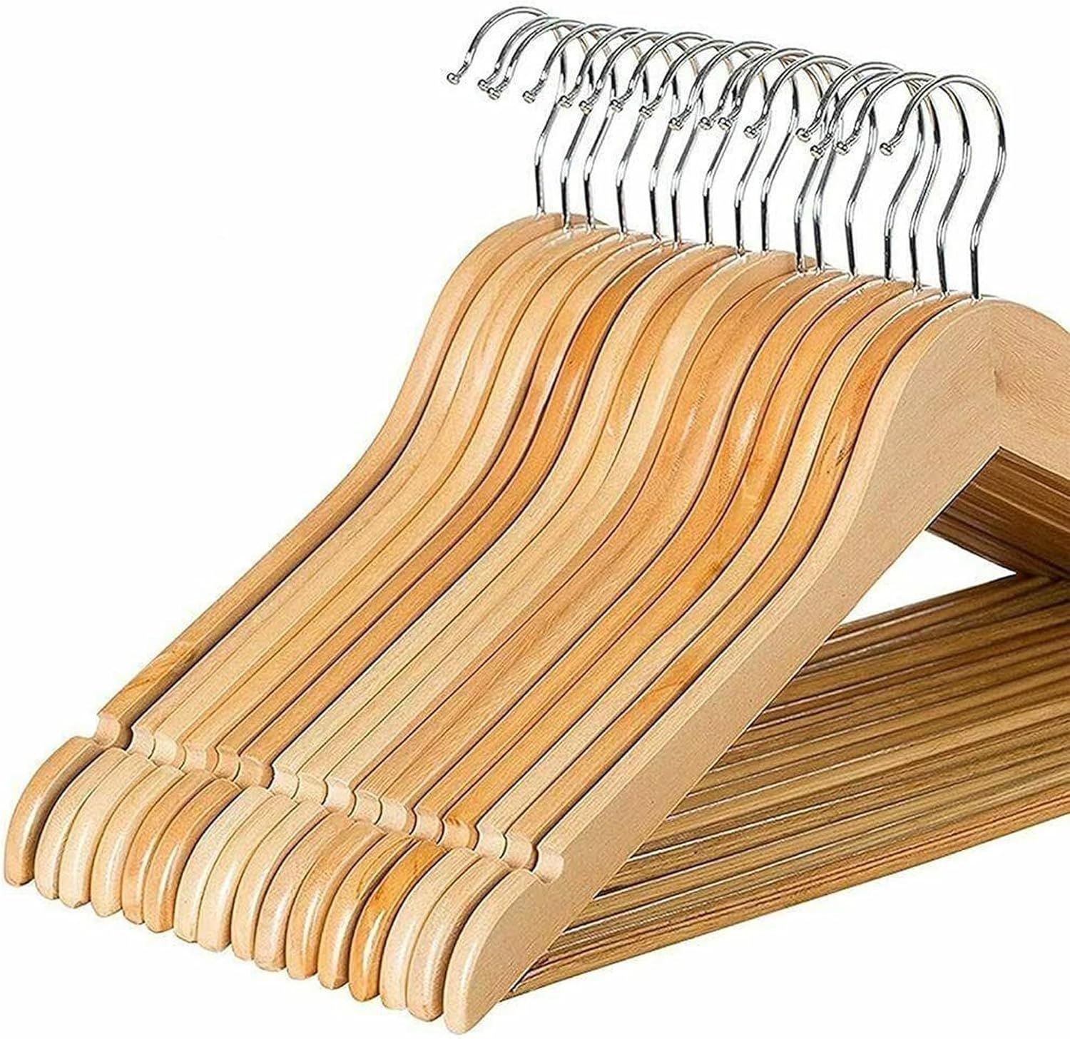 KAV Wooden Hangers with Steel Hook for Coat, Clothes, Trouser, Dress - Non-Slip, Slim, Space-Saving Hanger for Wardrobe Storage Home - 20 Pack