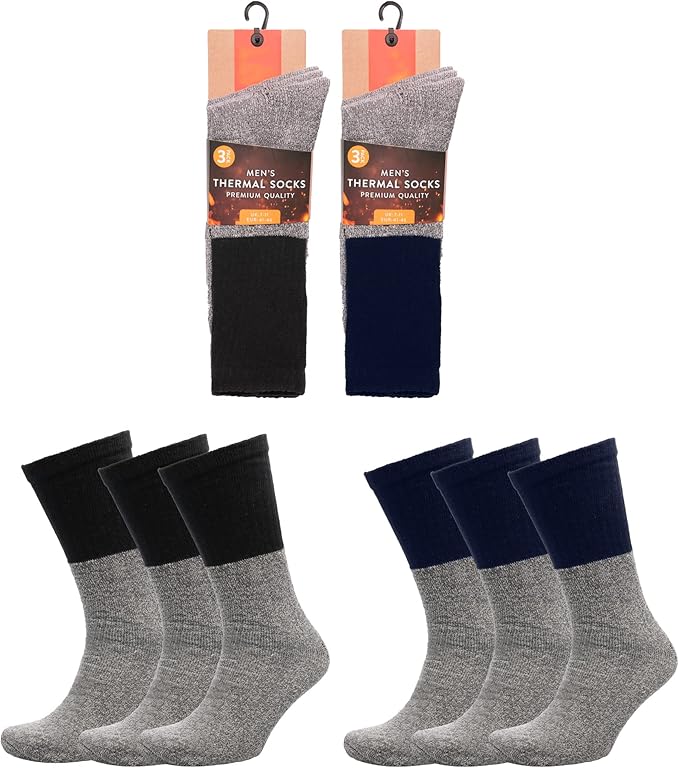 KAV Men's Premium Thick Thermal Socks - Warm Insulated Winter Boot Socks for Cold Weather - Soft, Breathable for Comfort and Support UK: 7-11 (Grey)