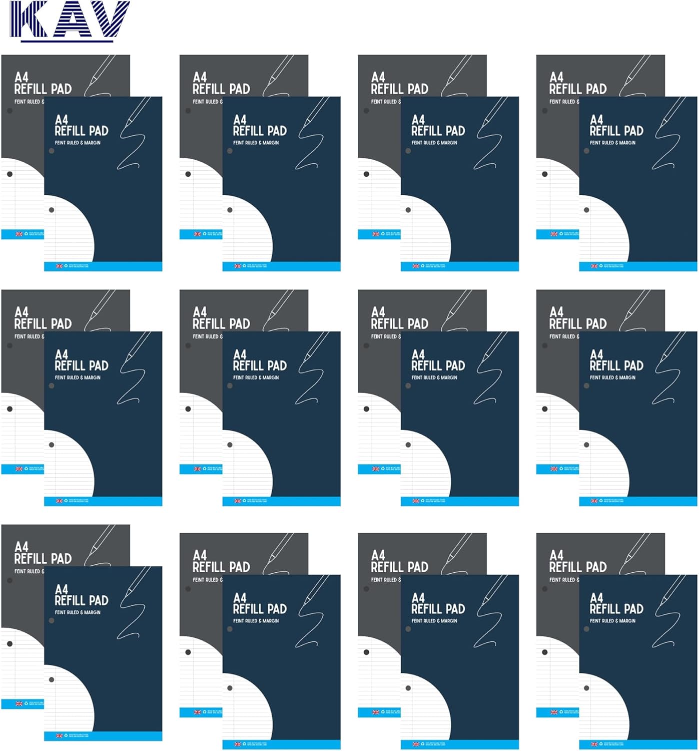 KAV A4 Ruled Refill Pad - 130 Pages (65 Sheets) Notepad with 2 Punched Holes - Organized Protective Cover Note Taking - Ideal for Students, School and Office Stationery