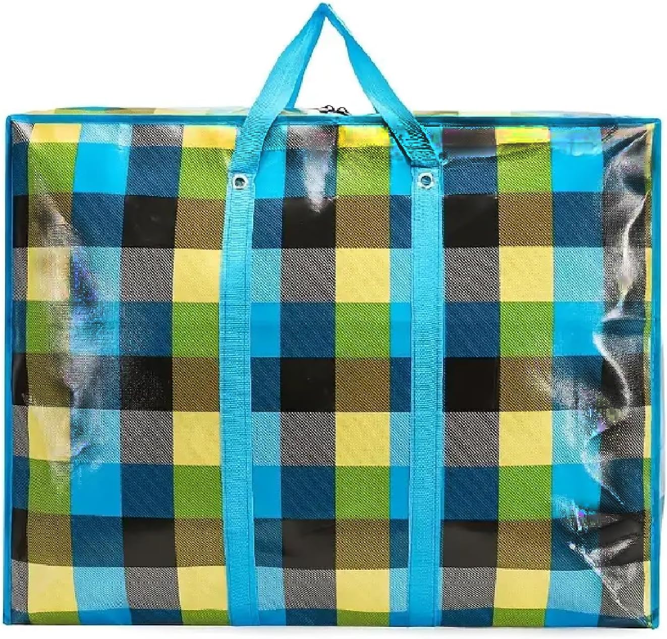 KAV Random Coloured Laundry Shopping Bags - Strong Reusable Waterproof Storage Bag with Zipper and Handle for Travel, Moving, Packing Cloths (50 x 35cm)