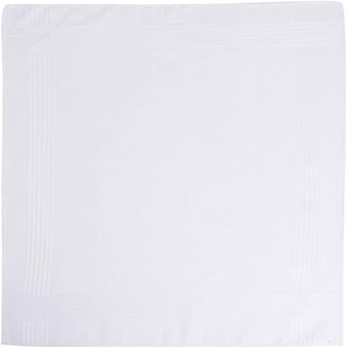 KAV Pack of 20 Men's Handkerchief with Imprinted Border - 36x36cm Polycotton Multifunctional Large Pocket Squares Hankies for Men - White