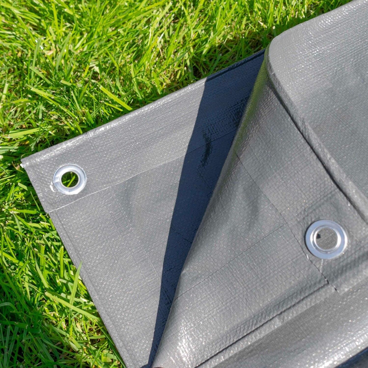 KAV Premium Tarpaulin Waterproof Heavy Duty Tarp with Eyelets Ground Sheet in Grey for Garden, Picnics, Camping, Fishing (6x6M)
