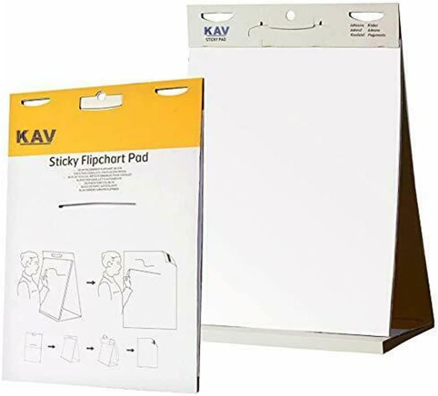 KAV Tabletop Self Stick Flipchart Paper Pad with Plain Perforated 20 Sheets for Office, Restaurant, School Home, and Kitchen Notes 58.5 x 50cm (Pack of 6)