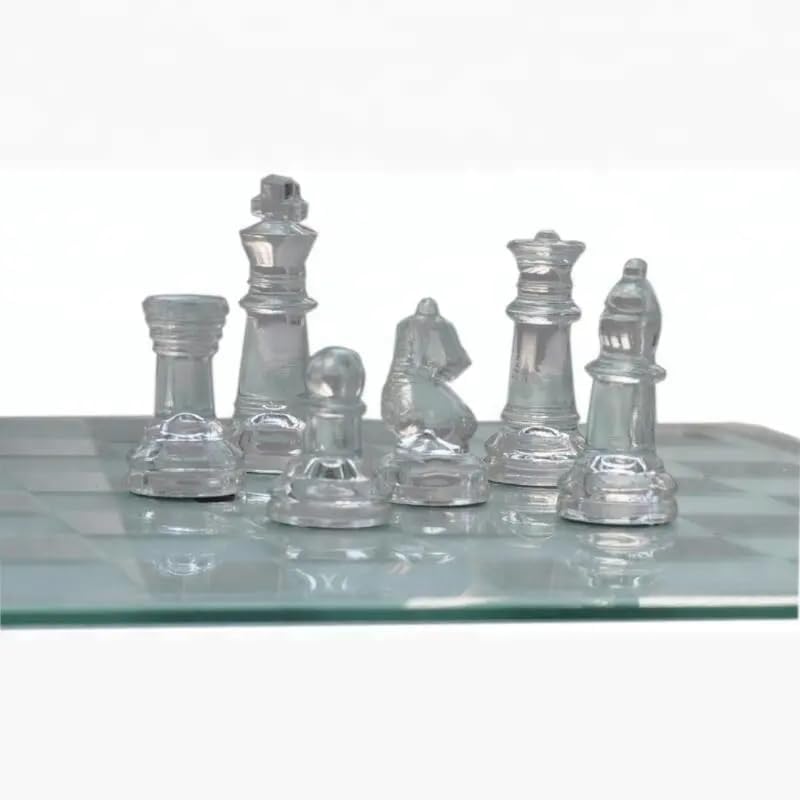 KAV Glass Chess Game Set - Frosted and Polished Glass Chess Board and Pieces with Padded Bottom - Stylish 2-in-1 Crystal Chess Board Play Set (25 x 25 cm)