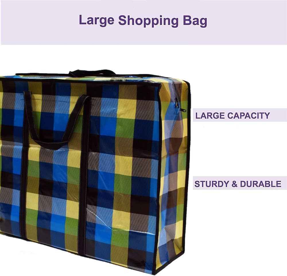 KAV Random Coloured Laundry Shopping Bags - Strong Reusable Waterproof Storage Bag with Zipper and Handle for Travel, Moving, Packing Cloths (50 x 35cm)