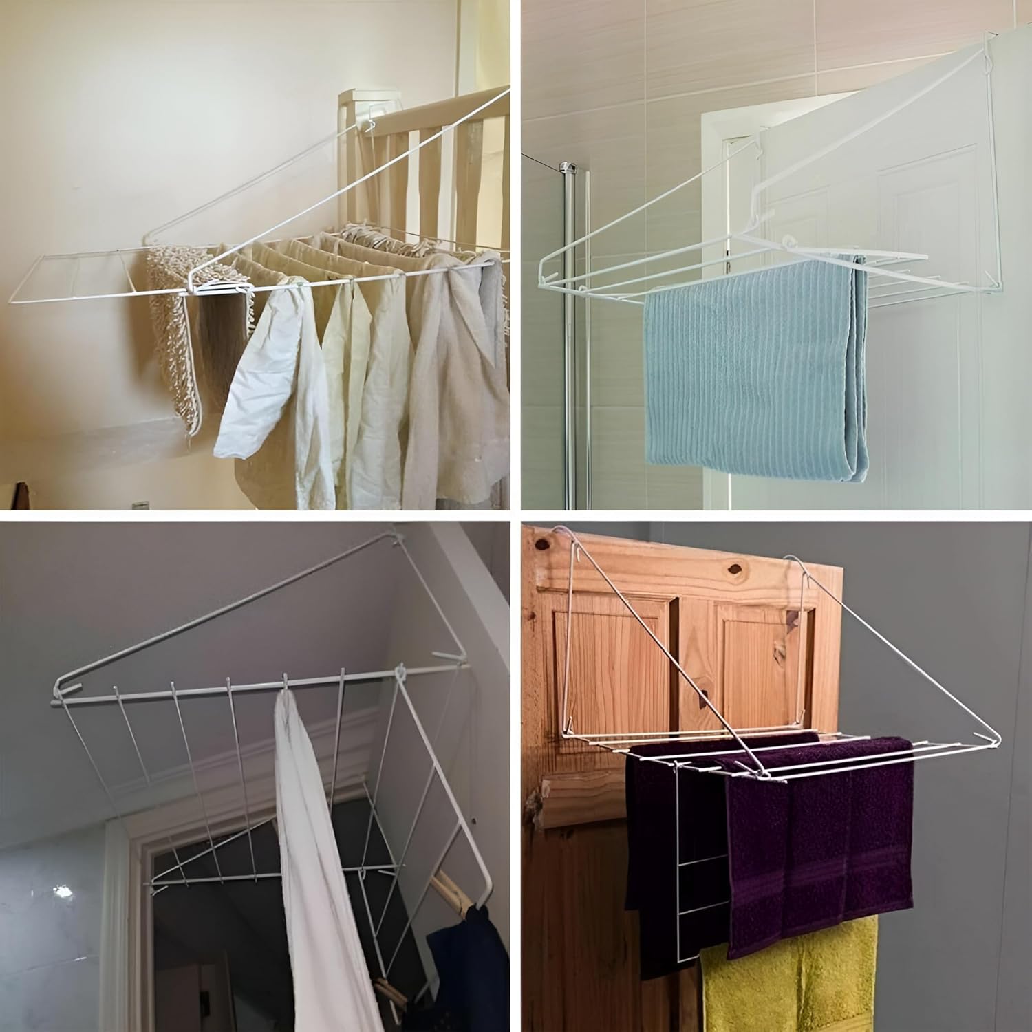 KAV Over Door Utility Dryer Clothes Airer - 7m Metal Laundry Towel Rail - Indoor Outdoor Washing Line Drying Rack for Clothes, Caravans - White