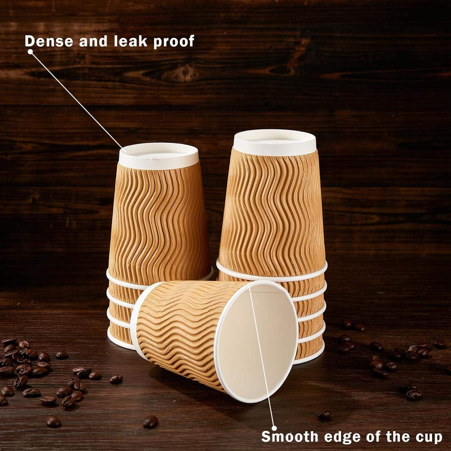 KAV Triple Layered 8oz Ripple Insulated Paper Cups - Kraft Disposable Coffee Cups for Hot & Cold Drinks - Takeaway Cups for Tea, Cappuccino, Beverages, Office & Party Use