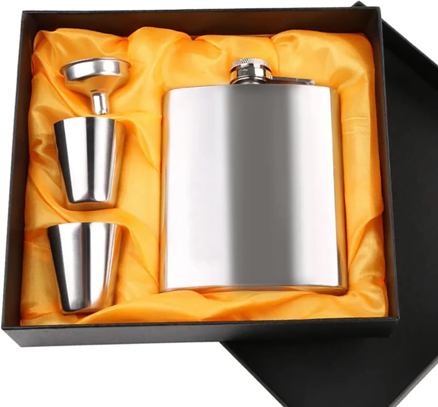 KAV Stainless Steel 8oz Hip Flask with Gift Box, Funnel and 2 Stainless Steel Shot Cups - Leak Proof and Portable Pocket Hip with Safety Hinged Screw Cap