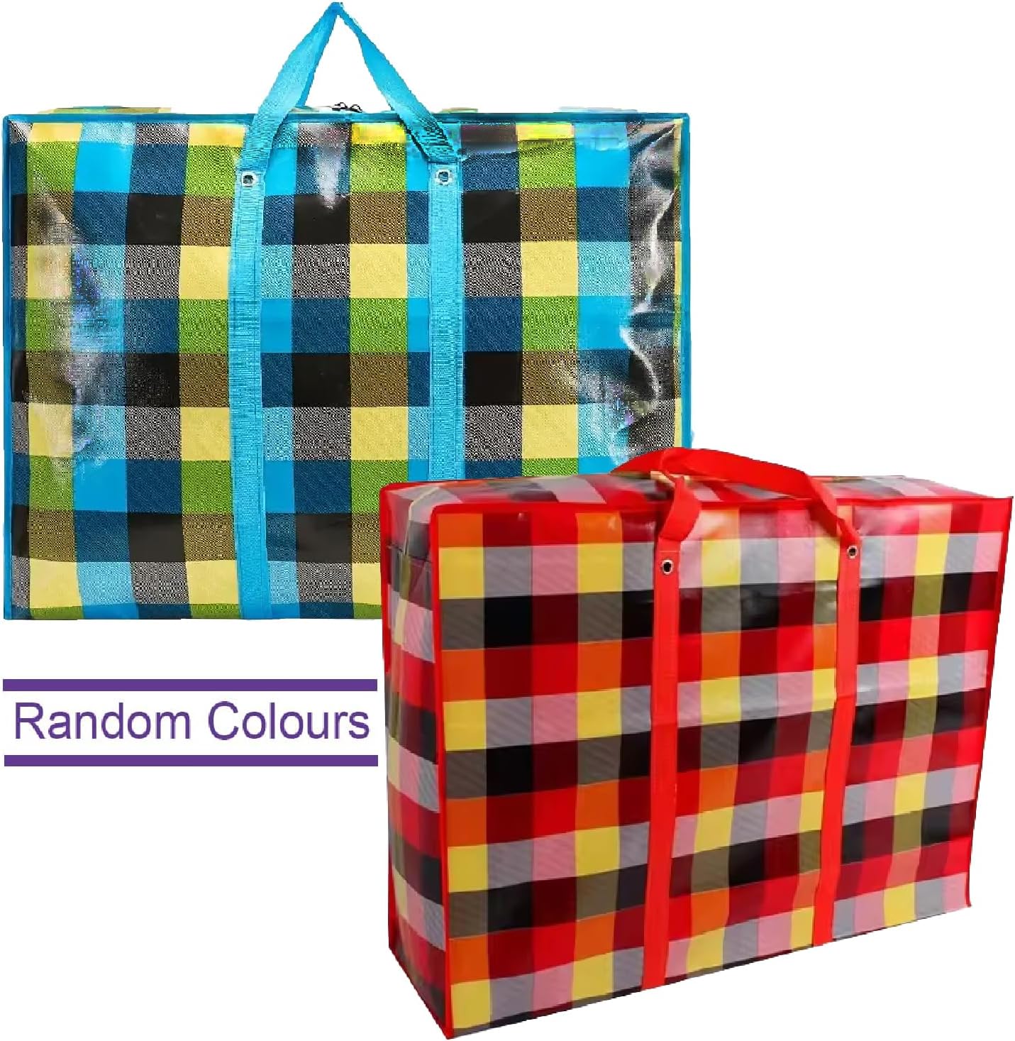 KAV Random Coloured Laundry Shopping Bags - Strong Reusable Waterproof Storage Bag with Zipper and Handle for Travel, Moving, Packing Cloths (50 x 35cm)