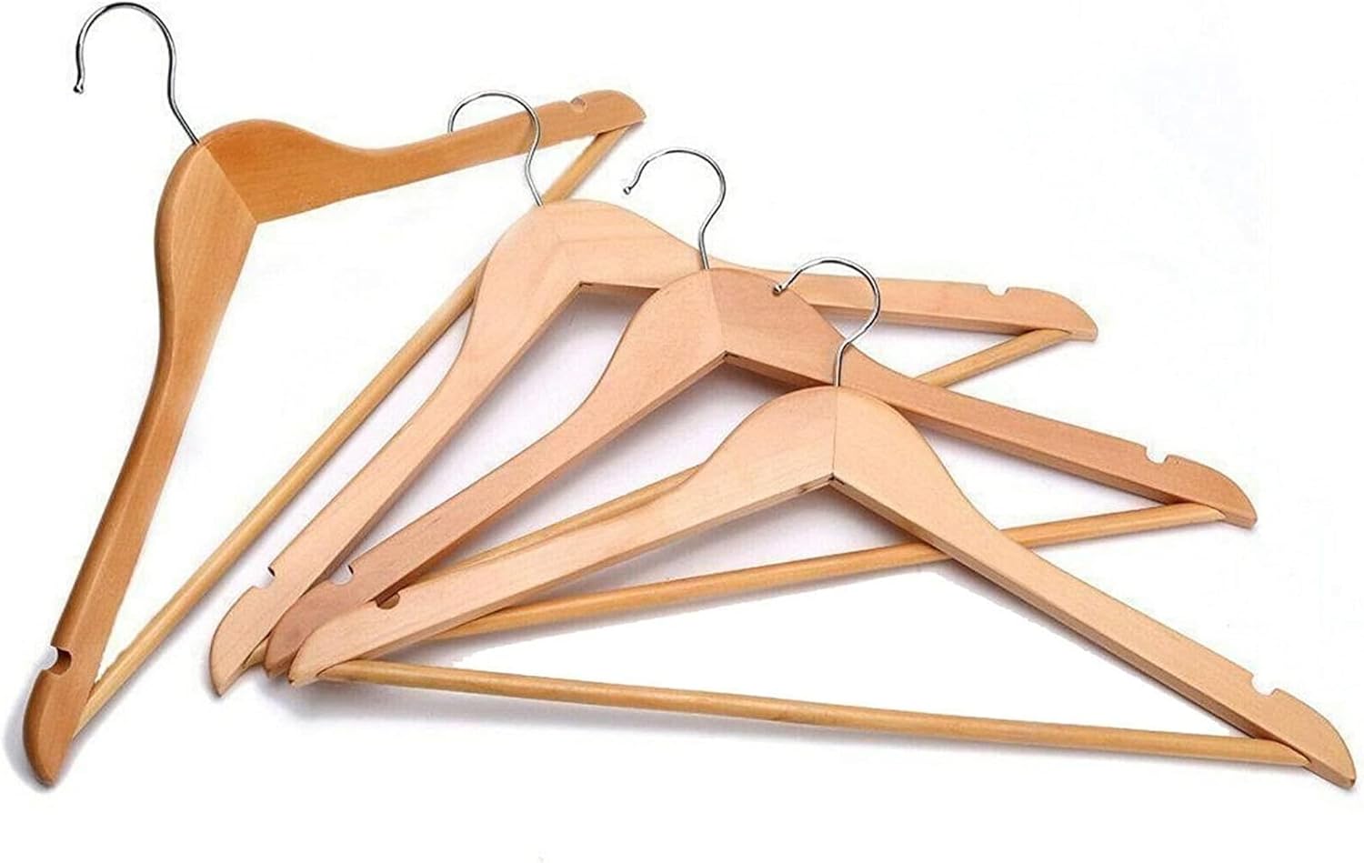 KAV Wooden Hangers with Steel Hook for Coat, Clothes, Trouser, Dress - Non-Slip, Slim, Space-Saving Hanger for Wardrobe Storage Home - 20 Pack