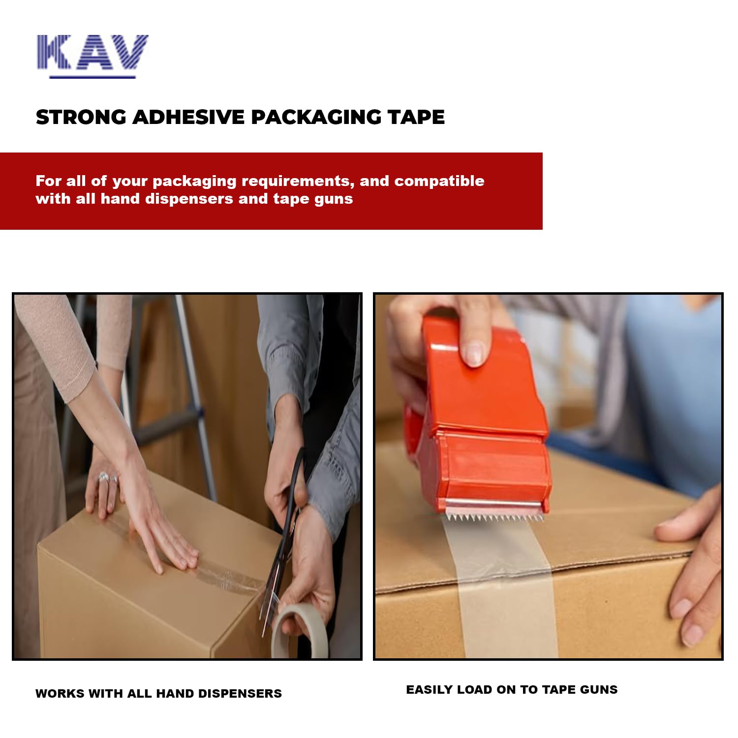 KAV Strong Adhesive Packaging Tape - 48MM x 66M Rolls for Secure Box Sealing, Heavy-Duty Parcel Tape with Improved Formula, UV and Moisture Resistant, FSC Certified