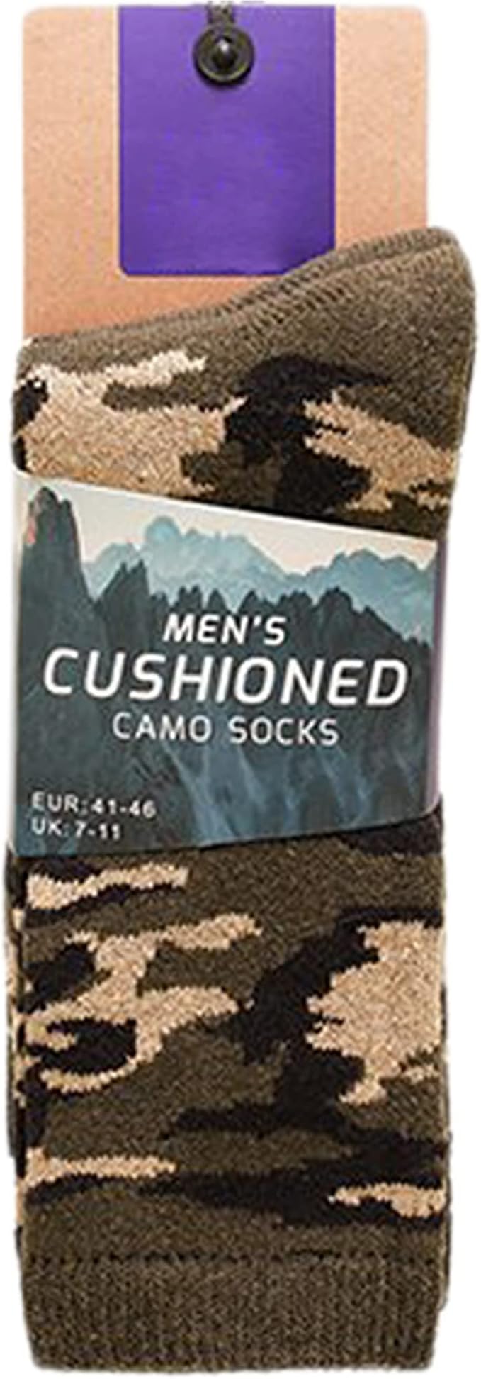 KAV Men’s Camouflage Socks 4 Pack, UK Size 7-11 – Soft Grip, Cushioned, Reinforced Heel & Toe – Comfortable Camo Socks for Outdoor Sports, Hiking, Army, Camping