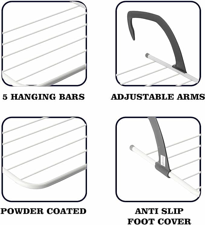 KAV Foldable Indoor Cloth Airer Drying Radiator Bath Rack 5 Bars with Waterproof Adjustable Arms Space-Saving Camping Drying Rack, Indoor Outdoor Towel Holder