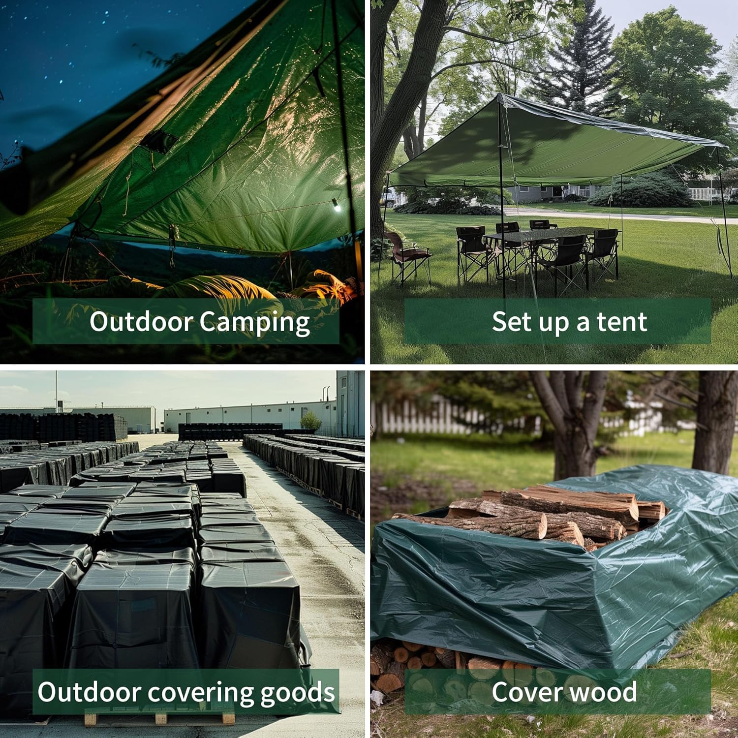 KAV Universal Premium Cover Tarpaulin Waterproof Heavy Duty Tarp with Eyelets Ground Sheet in Green for Garden Furniture, Pool, Car, Truck (10M x 12M)