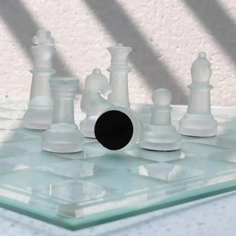 KAV Glass Chess Game Set - Frosted and Polished Glass Chess Board and Pieces with Padded Bottom - Stylish 2-in-1 Crystal Chess Board Play Set (25 x 25 cm)
