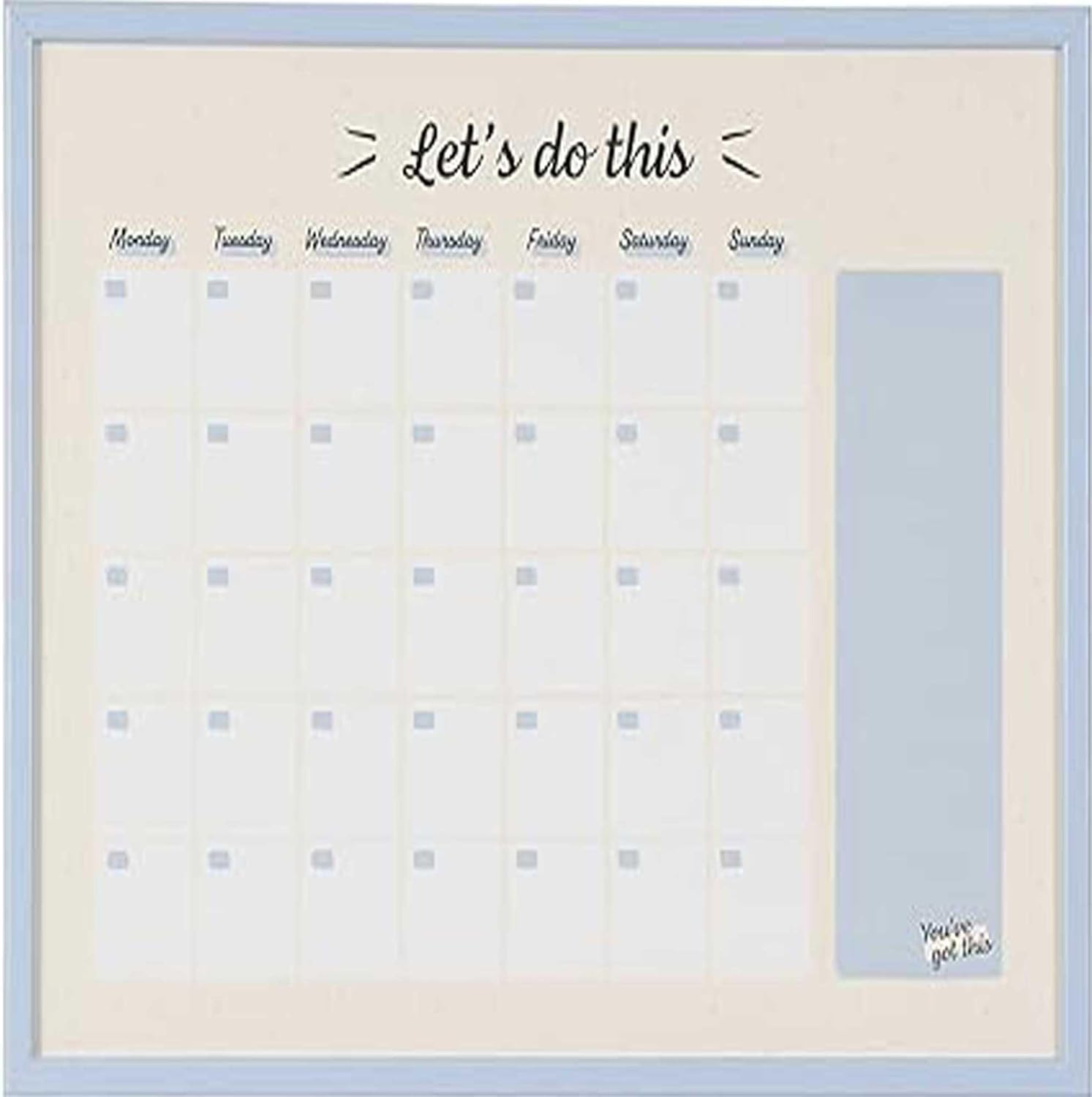 KAV 23.62" x 17.72" Magnetic Dry Erase Monthly Planner White Board - Stylish Pastel Collection Blue MDF Frame - Easy Install and Clean Weekly Planner