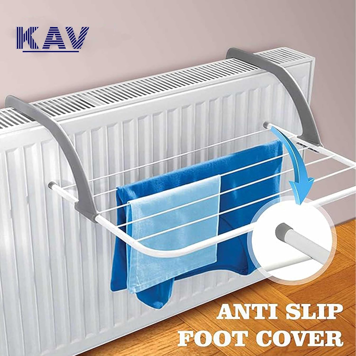 KAV Foldable Indoor Cloth Airer Drying Radiator Bath Rack 5 Bars with Waterproof Adjustable Arms Space-Saving Camping Drying Rack, Indoor Outdoor Towel Holder