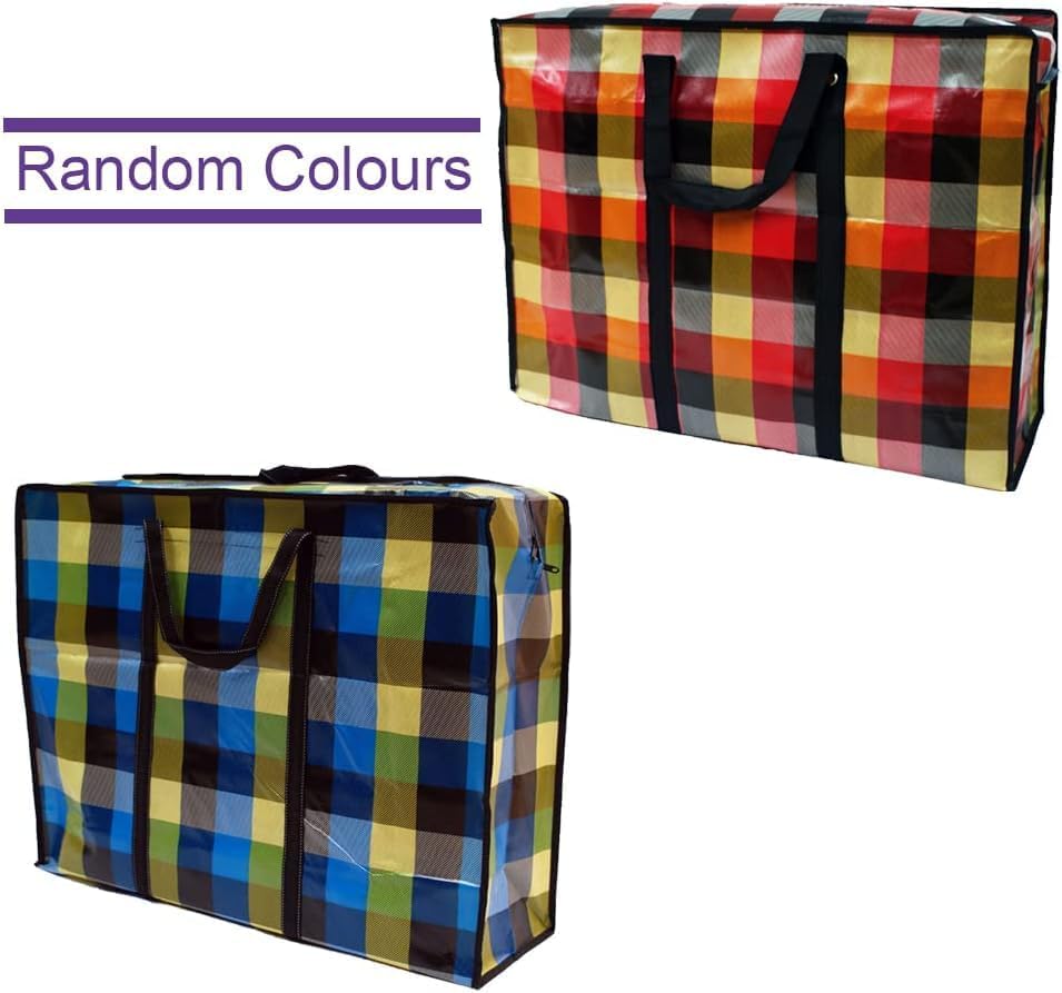 KAV Random Coloured Laundry Shopping Bags - Strong Reusable Waterproof Storage Bag with Zipper and Handle for Travel, Moving, Packing Cloths (50 x 35cm)