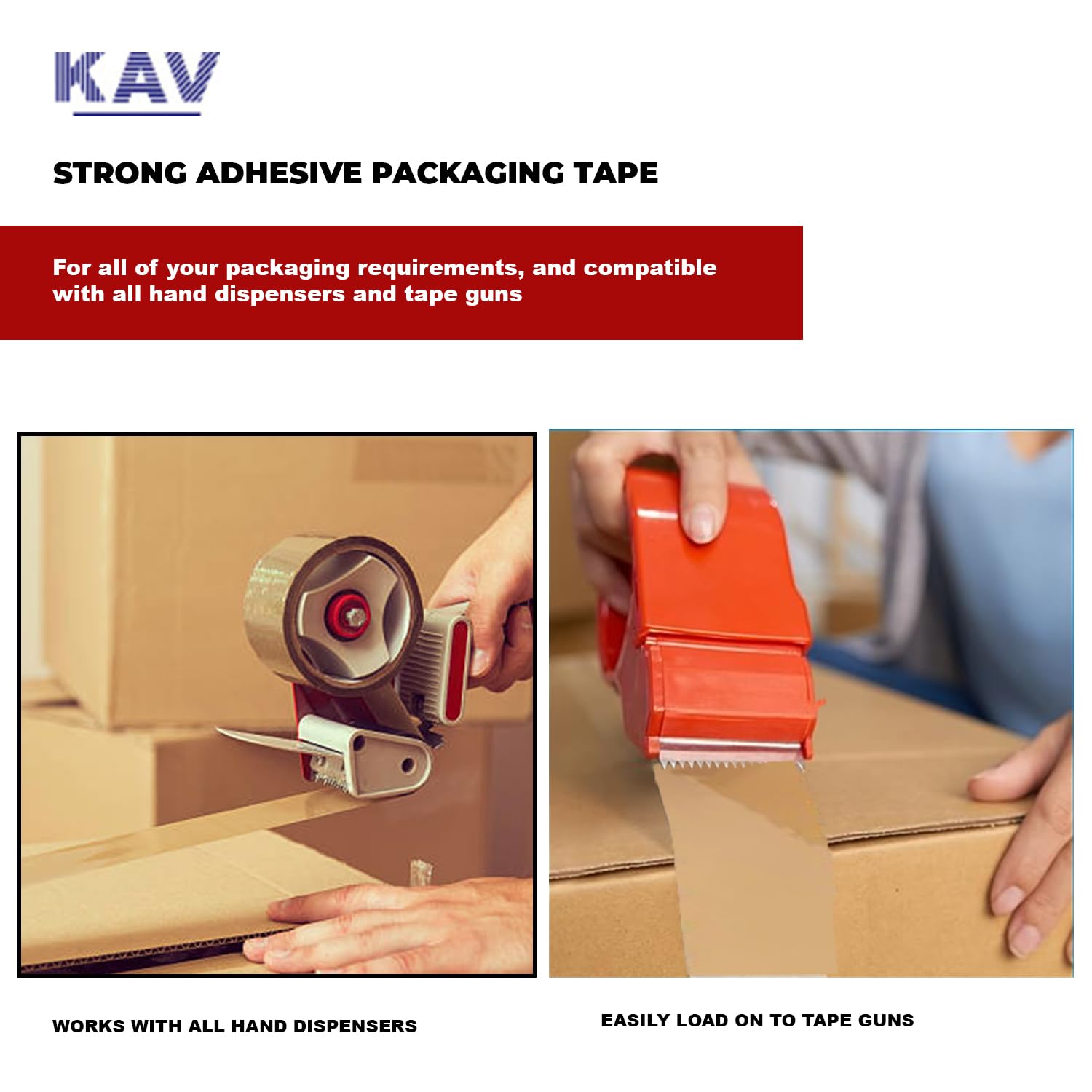 KAV Strong Adhesive Packaging Tape - 48MM x 66M Rolls for Secure Box Sealing, Heavy-Duty Parcel Tape with Improved Formula, UV and Moisture Resistant, FSC Certified