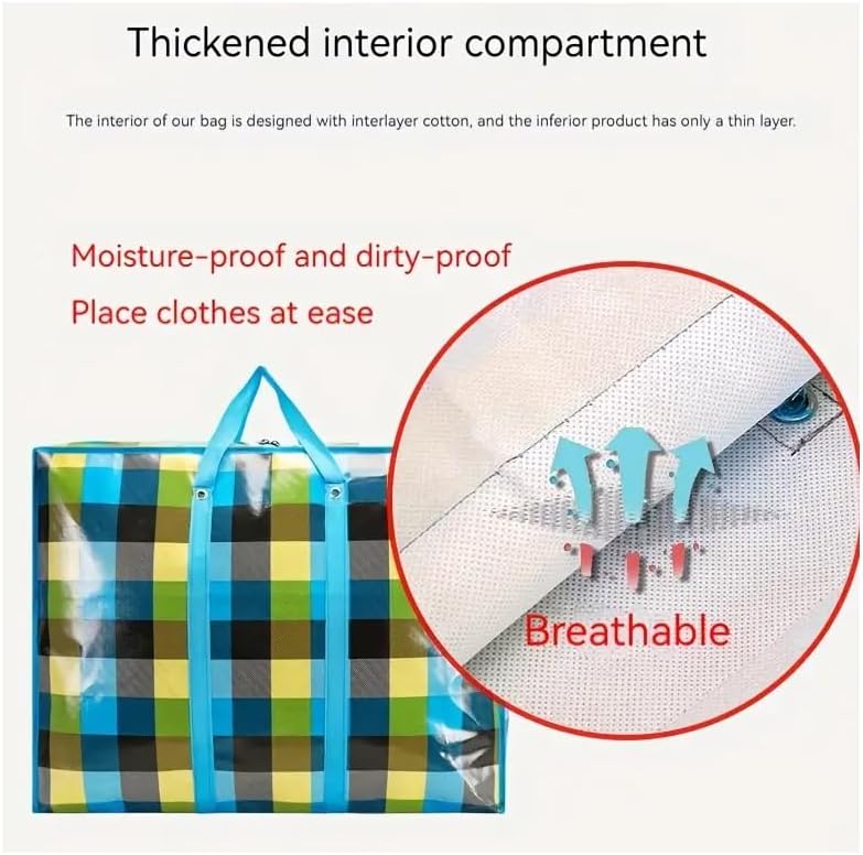 KAV Random Coloured Laundry Shopping Bags - Strong Reusable Waterproof Storage Bag with Zipper and Handle for Travel, Moving, Packing Cloths (50 x 35cm)