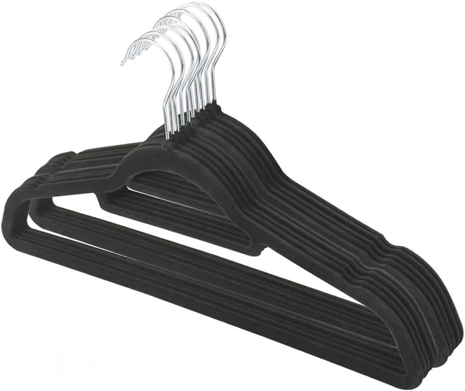 KAV Velvet Coat Hangers – Non-Slip Slim Clothes Hangers For Coats, Dresses, Trousers With 360° Rotating Hook - Space-Saving Design For Wardrobe Organization