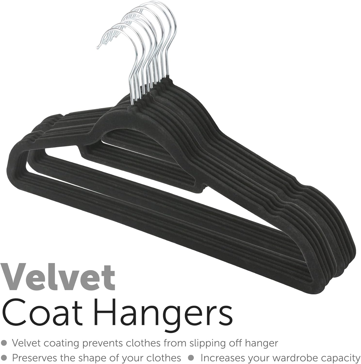 KAV Velvet Coat Hangers – Non-Slip Slim Clothes Hangers For Coats, Dresses, Trousers With 360° Rotating Hook - Space-Saving Design For Wardrobe Organization