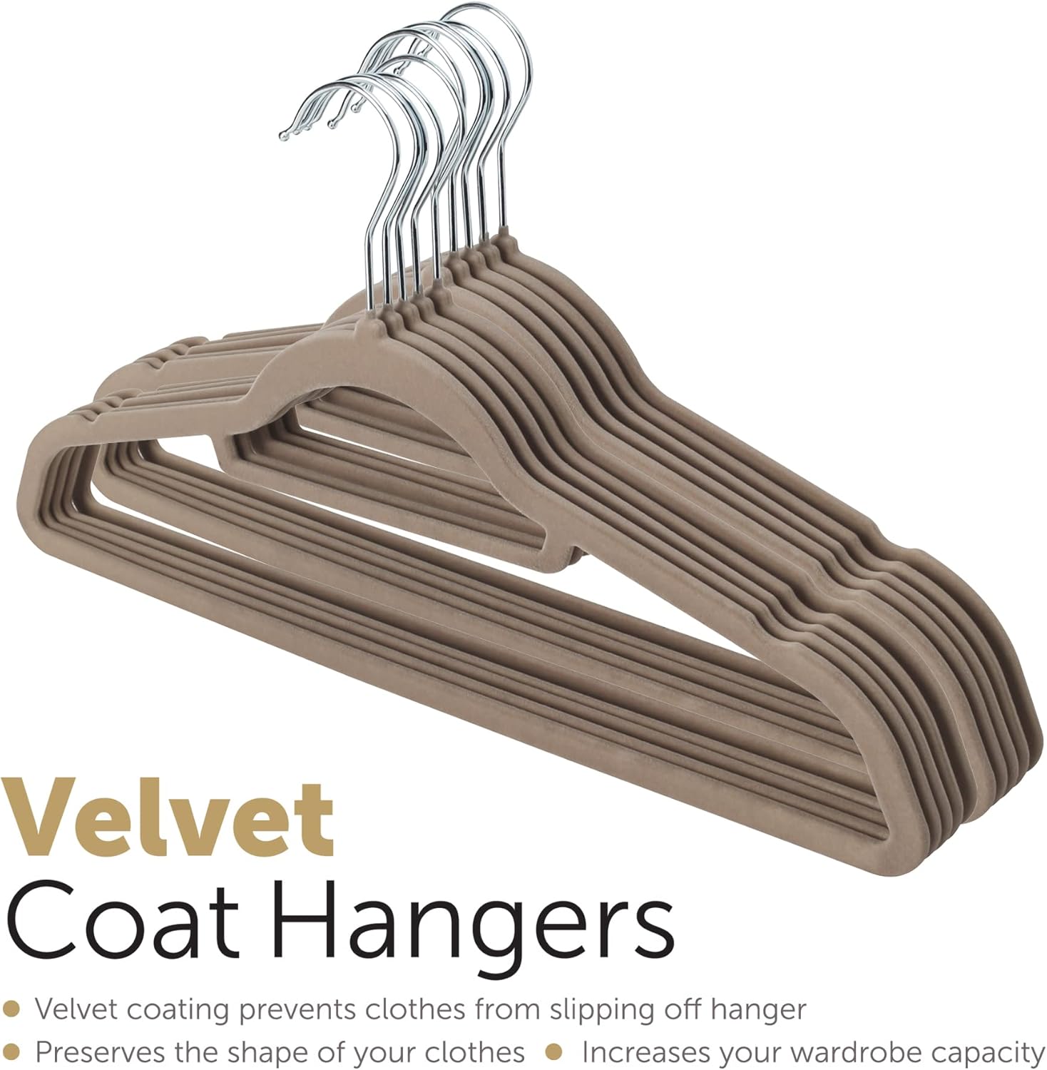 KAV Velvet Coat Hangers – Non-Slip Slim Clothes Hangers For Coats, Dresses, Trousers With 360° Rotating Hook - Space-Saving Design For Wardrobe Organization