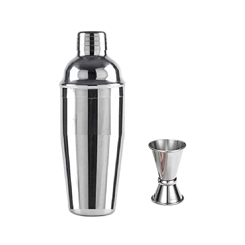 KAV Cocktail Stainless Steel Shaker and Jigger Set - Martini Cocktail Mixer with Strainer Cobbler and Measuring Cup for Kitchen or Party Drinks Making, Beverage Mix, Dishwasher Safe