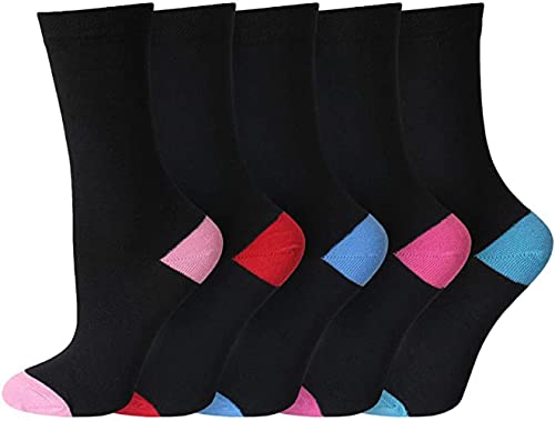 KAV Pack of 5/10/15 Pairs Ladies Colour Heel & Toe Socks in Black - Cotton Rich with Honeycomb Soft Top Stretch Breathable Multipack Socks for Work and Casual Wear (10-PACK)