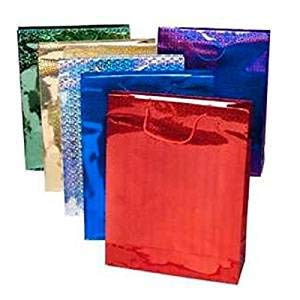 KAV Large Size xmas christmas birthday wedding all occassions Holographic Gift Bag - Assorted Colours - ( choose your quantity from the drop down menu)