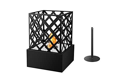 KAV Tabletop Bio Ethanol Fire Pit Fireplace 22 x 22 x 29 cm Firebox Burner Heater Suitable for Indoor and Outdoor Use, Freestanding, Portable, Square