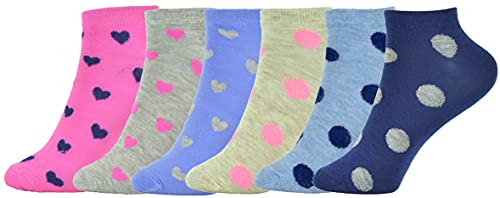 RJM Ladies Multipack Assorted Design Trainer Socks 4-7 6 Pack Spot & Hearts