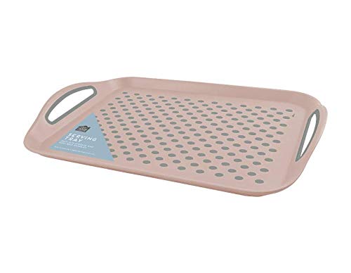 KAV 2 Pack Pink Large Anti Slip Top and Bottom Plastic Serving Tray with High Grip Rubber Surface for Home, Kitchen and Dinnerware