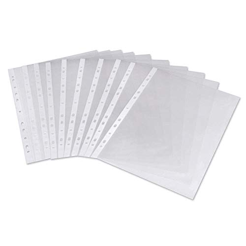KAV- HIGH/Heavy Quality 100 Pcs A4 Clear Plastic Clear Stripe Punched Punch Pockets 55 Micron for Folders Filing Wallets Sleeves