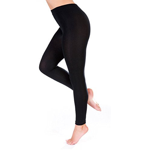 KAV Ladies Thermal Tights Opaque Fleece Lined Leggings - Thick Warm Footies  Tight - Winter Bottoms Tights - Black (Medium)