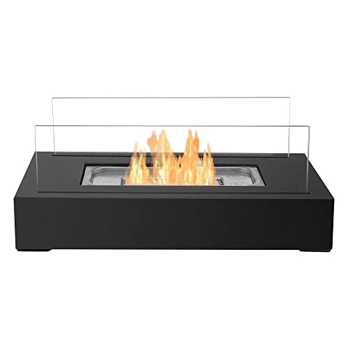 KAV Bio Ethanol Tabletop Fireplace Portable Rectangle Fire Pit with Glass Tube Indoor Outdoor Alcohol Fuel Bowl Heater for Home, Garden, Balcony Decoration