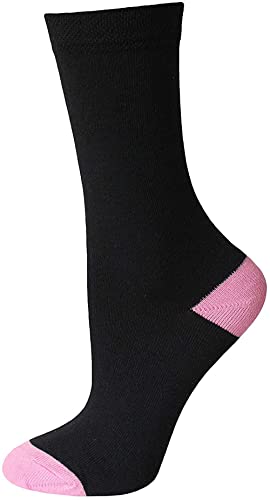 KAV Pack of 5/10/15 Pairs Ladies Colour Heel & Toe Socks in Black - Cotton Rich with Honeycomb Soft Top Stretch Breathable Multipack Socks for Work and Casual Wear (10-PACK)