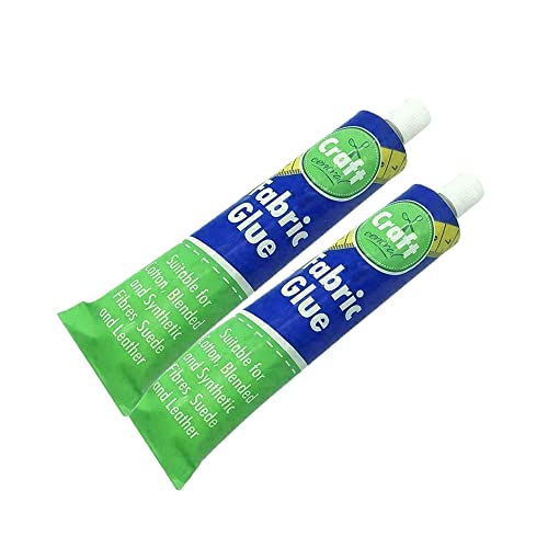 KAV 2 Pack Heavy Duty Fabric Glue Washable Permanent Adhesive 50ml Each - Waterproof and Easy Use for Fixing, Repairing or Adding Clothes, Shoes, labels, patchwork, Arts and Crafts