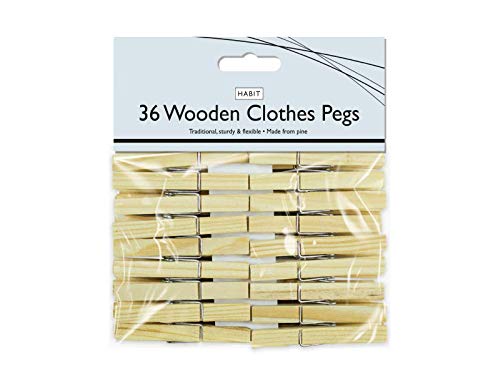 KAV 36 pack 7.21 x 1.2 x 1.2 cm Wooden and Steel Clothes Pegs and Photo Pins with Extra Strong Grip Spring Construction for Hanging, Washing, DIY Crafts and Laundry