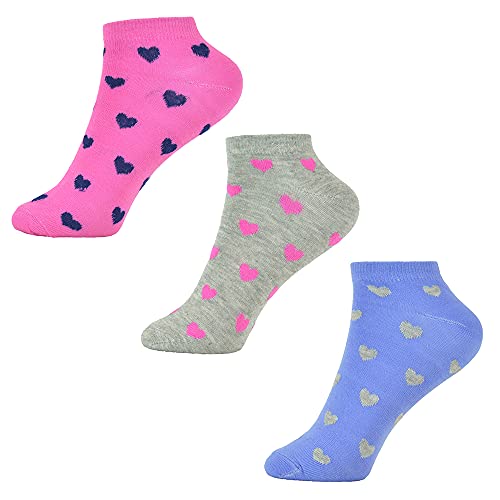 6 Pairs Ladies Heart and Polka Dot Patterned Trainer Socks