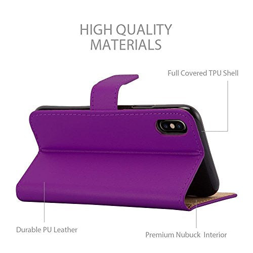 iPhone X Case, PU Leather Wallet Case Flip Cover with Card Slots & Stand For Apple iPhone X - Purple