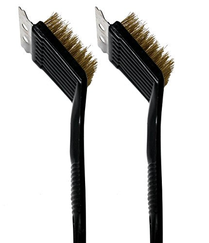 Kingfisher 2 x BBQ Brass Bristle Cleaner Brushes with Metal Scrapers